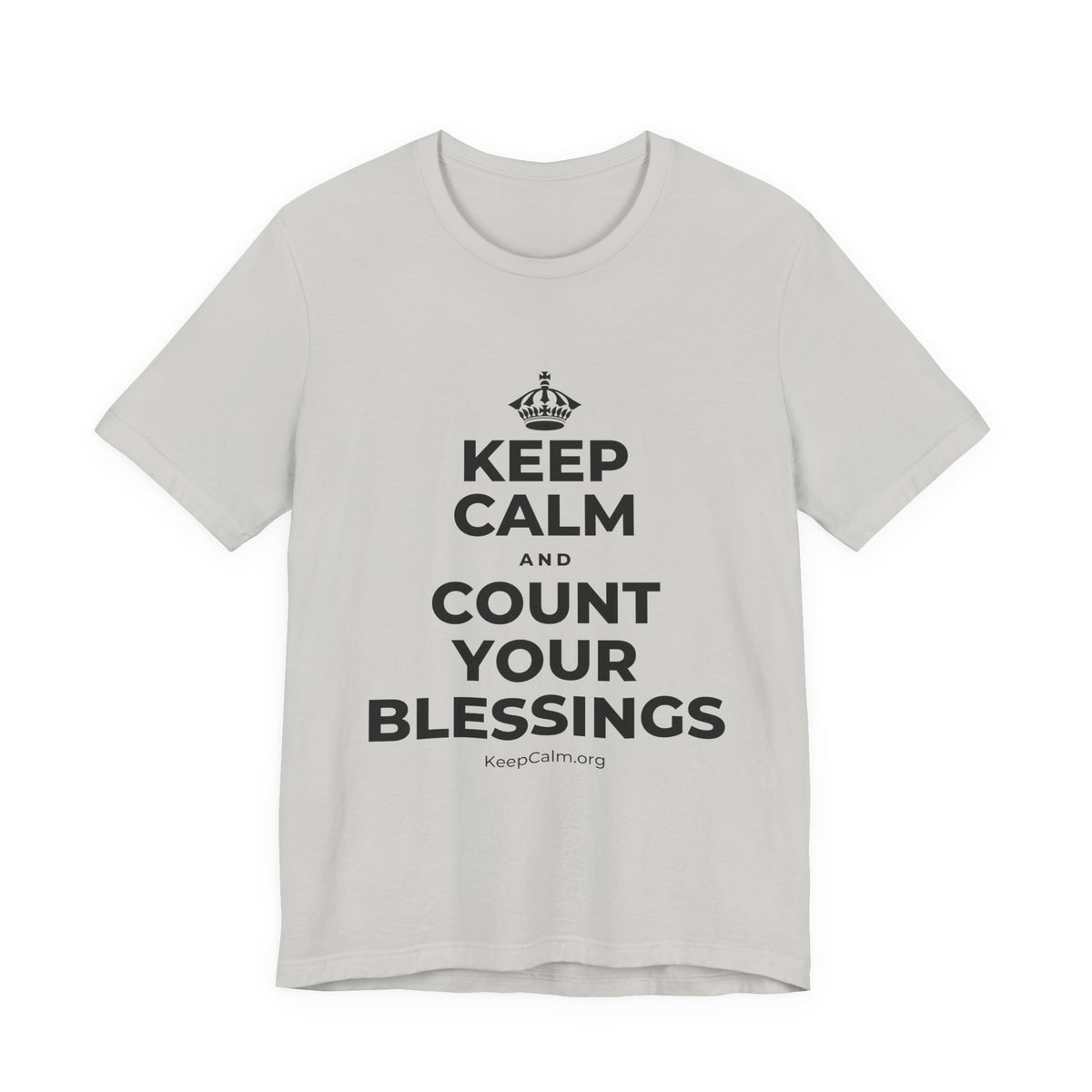 KEEP CALM AND COUNT YOUR BLESSINGS T-Shirt (Baby Blue–Silver)