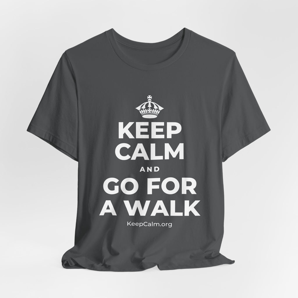 KEEP CALM AND GO FOR A WALK T-Shirt (White–Asphalt)
