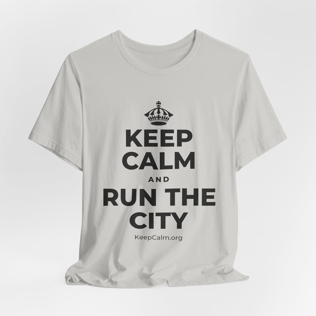 KEEP CALM AND RUN THE CITY T-Shirt (Baby Blue–Silver)