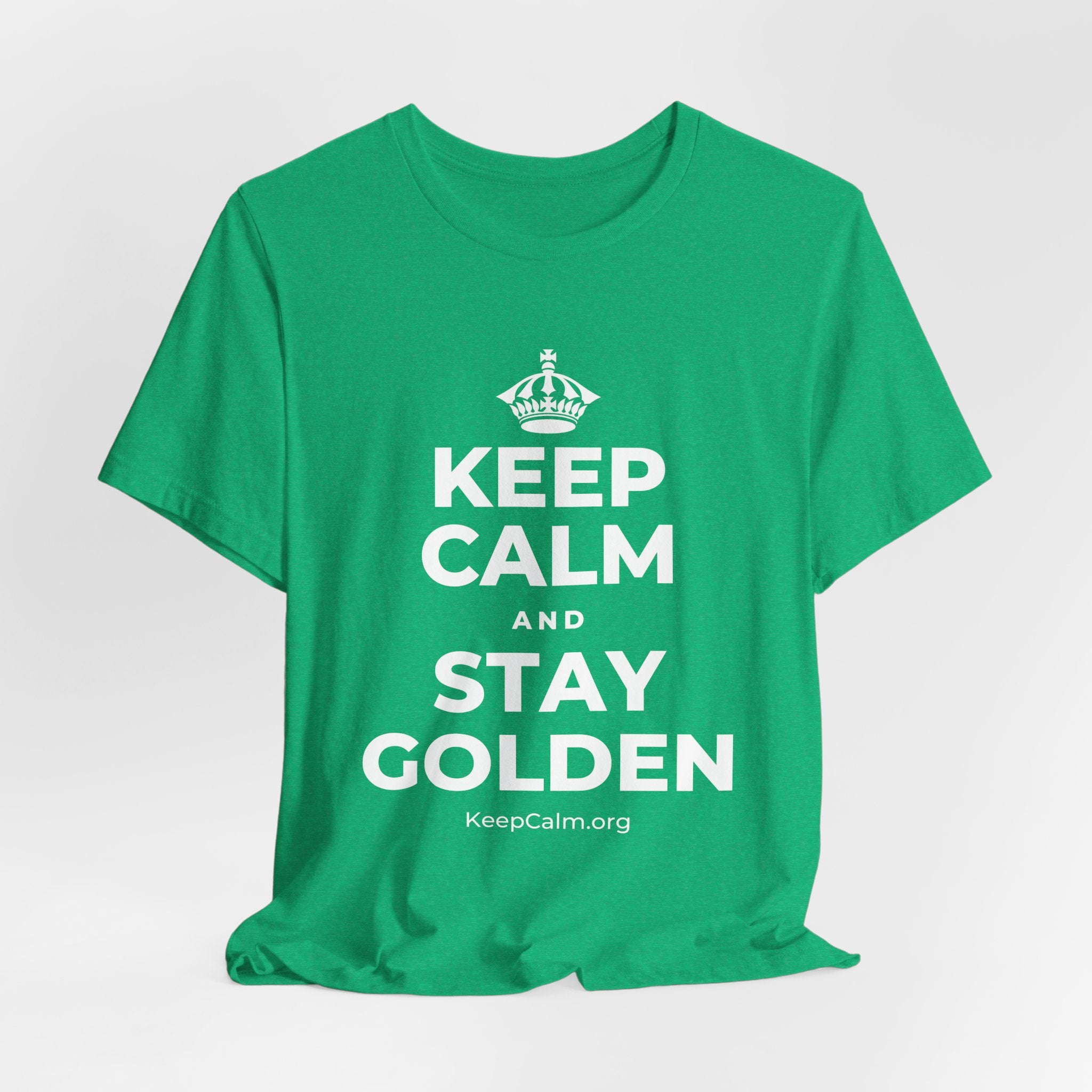 KEEP CALM AND STAY GOLDEN T-Shirt (Baby Blue–Silver)