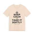 KEEP CALM AND TAKE IT SOFTLY T-Shirt (Soft Cream–Heather Mauve)