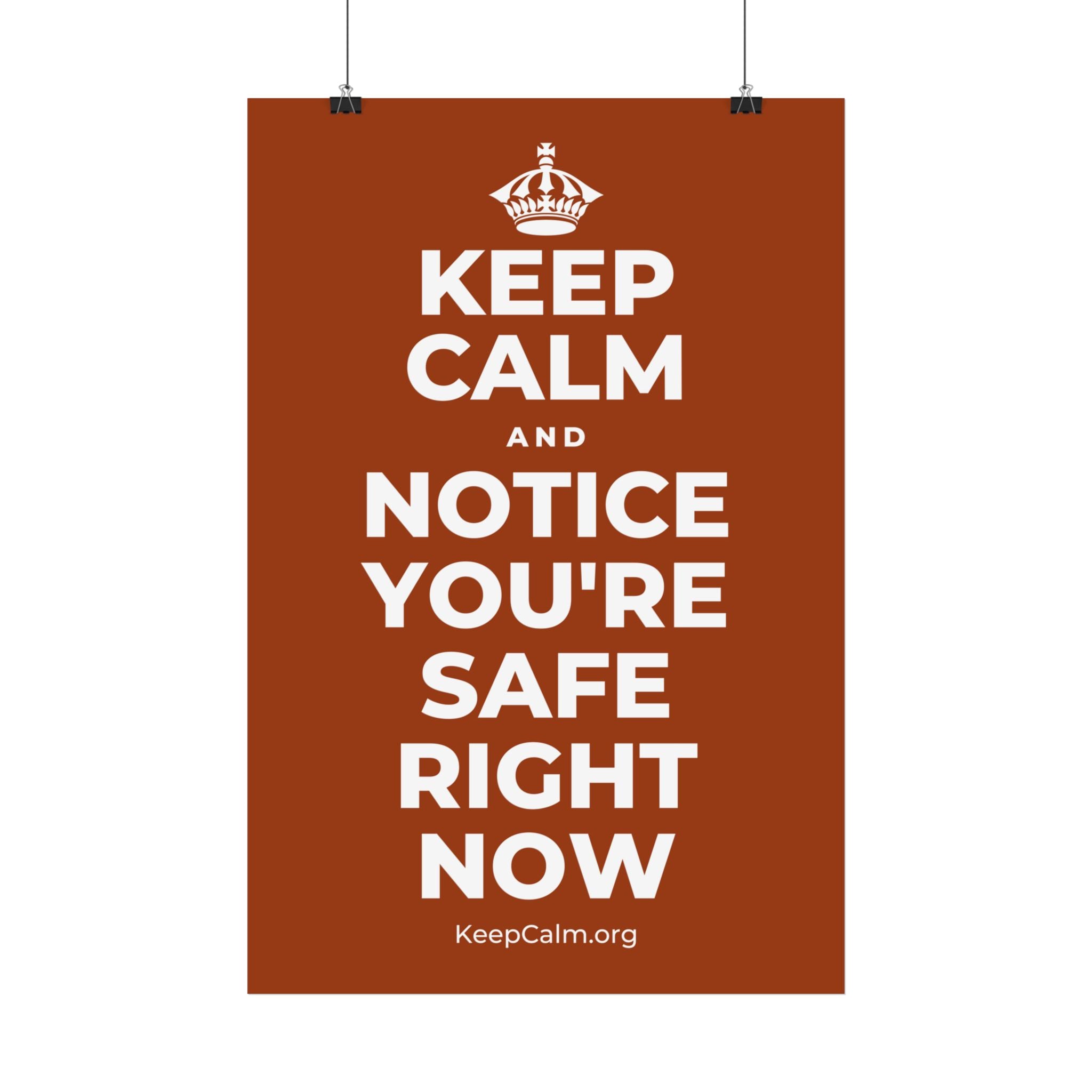 KEEP CALM AND NOTICE YOU'RE SAFE RIGHT NOW Satin Poster