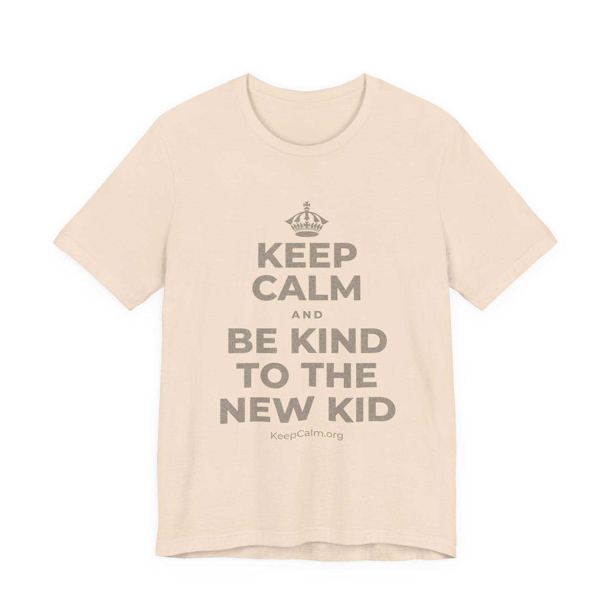 KEEP CALM AND BE KIND TO THE NEW KID T-Shirt (Soft Cream–Heather Mauve)