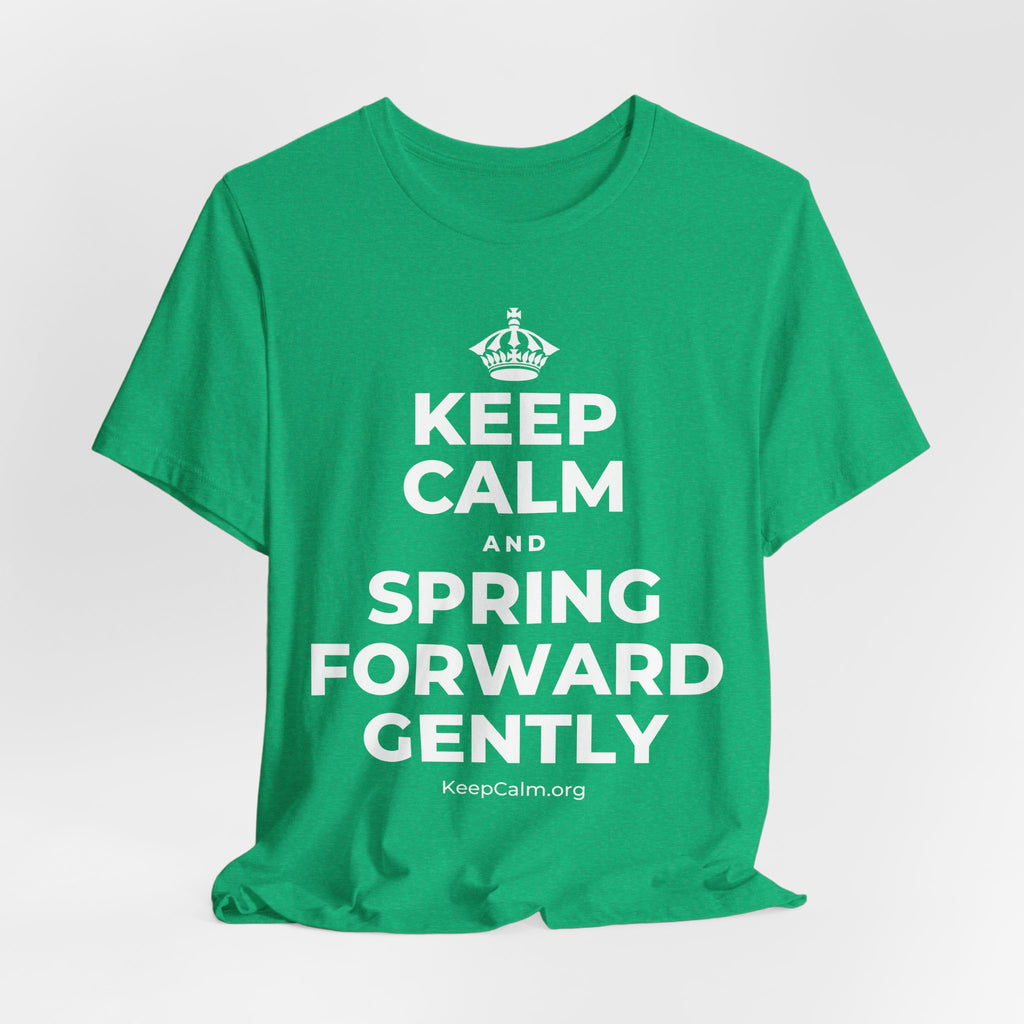 KEEP CALM AND SPRING FORWARD GENTLY T-Shirt (Baby Blue–Silver)
