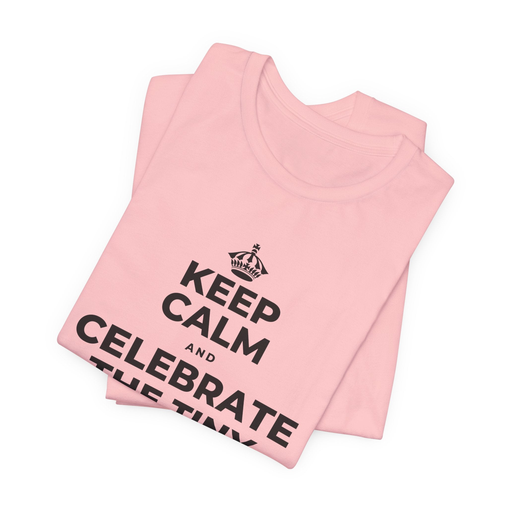 KEEP CALM AND CELEBRATE THE TINY VICTORIES EVERY SINGLE DAY T-Shirt (White–Asphalt)