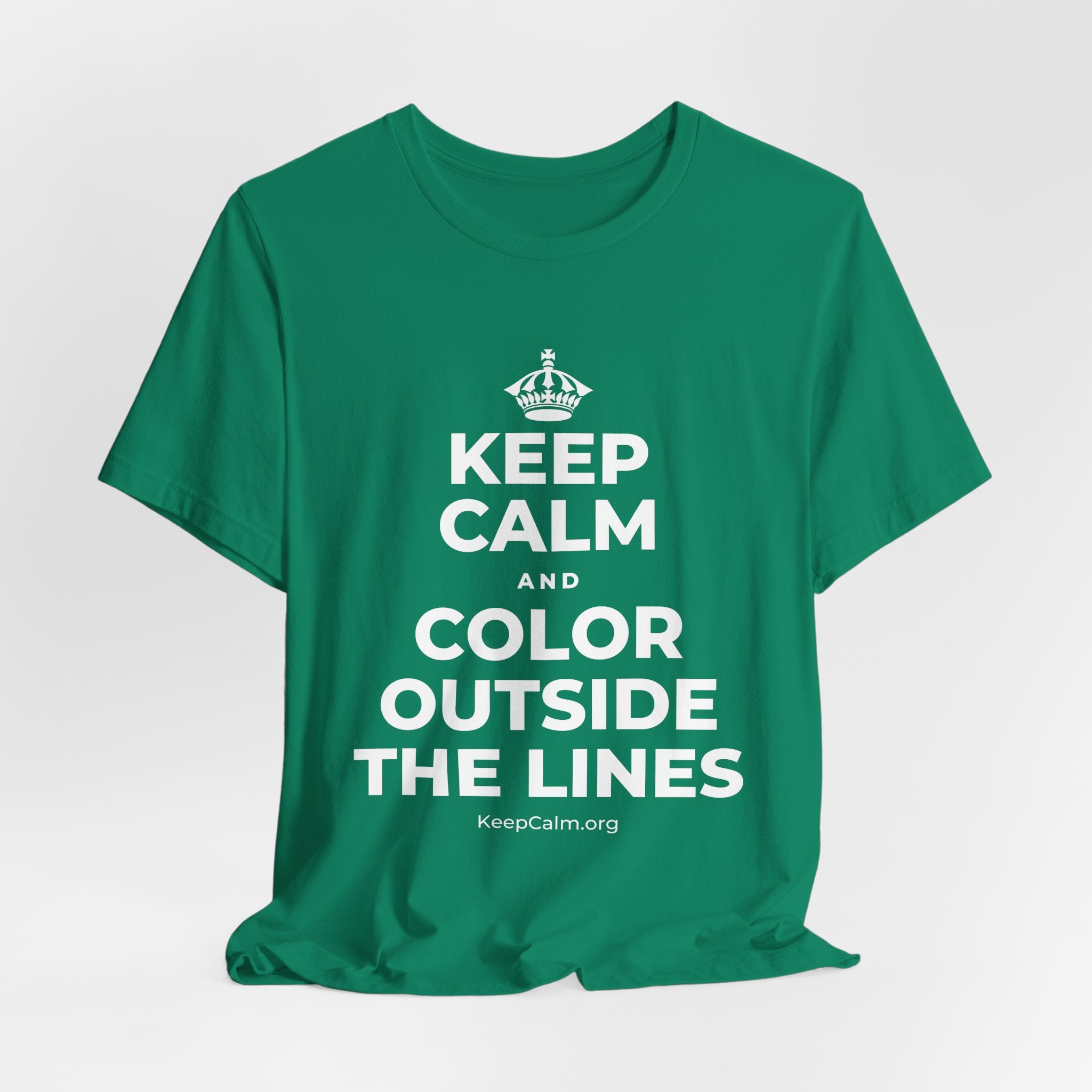 KEEP CALM AND COLOR OUTSIDE THE LINES T-Shirt (White–Asphalt)