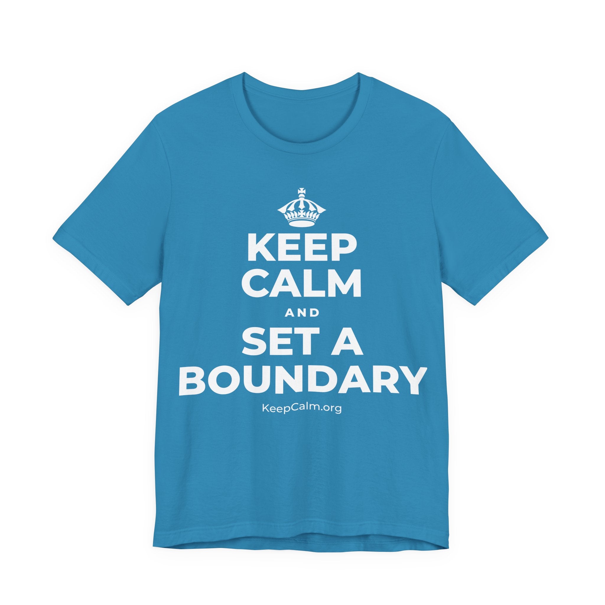 KEEP CALM AND SET A BOUNDARY T-Shirt (White–Asphalt)