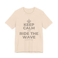 KEEP CALM AND RIDE THE WAVE T-Shirt (Soft Cream–Heather Mauve)
