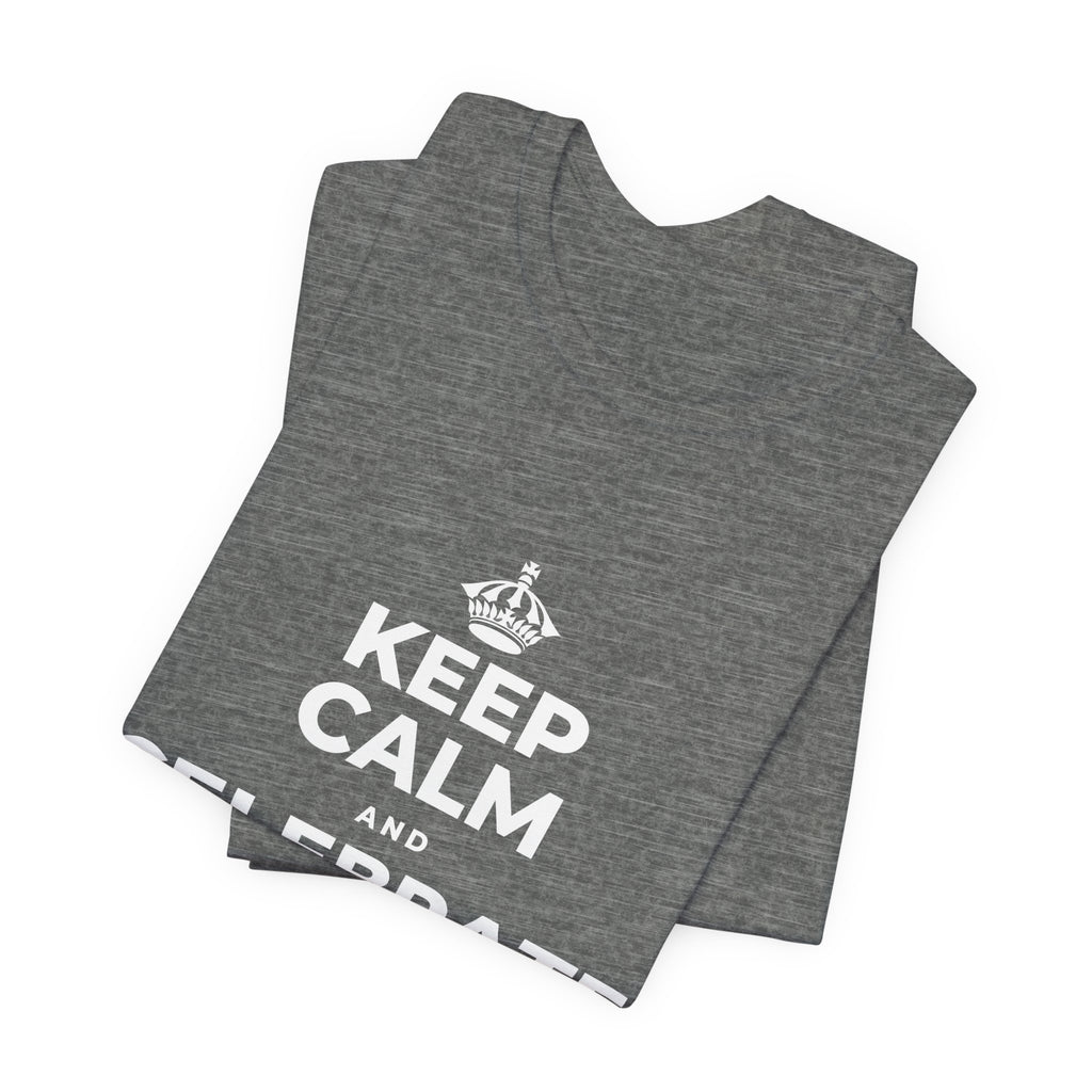 KEEP CALM AND CELEBRATE THE SMALL STUFF T-Shirt (Baby Blue–Silver)