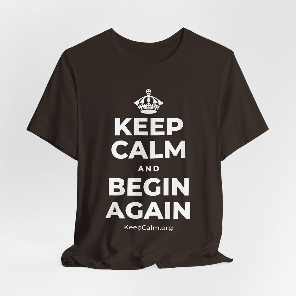 KEEP CALM AND BEGIN AGAIN T-Shirt (Soft Cream–Heather Mauve)