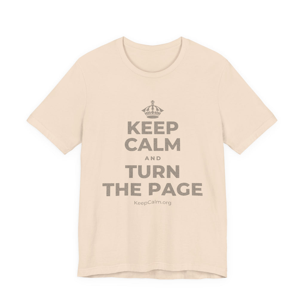 KEEP CALM AND TURN THE PAGE T-Shirt (Soft Cream–Heather Mauve)