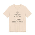 KEEP CALM AND TURN THE PAGE T-Shirt (Soft Cream–Heather Mauve)