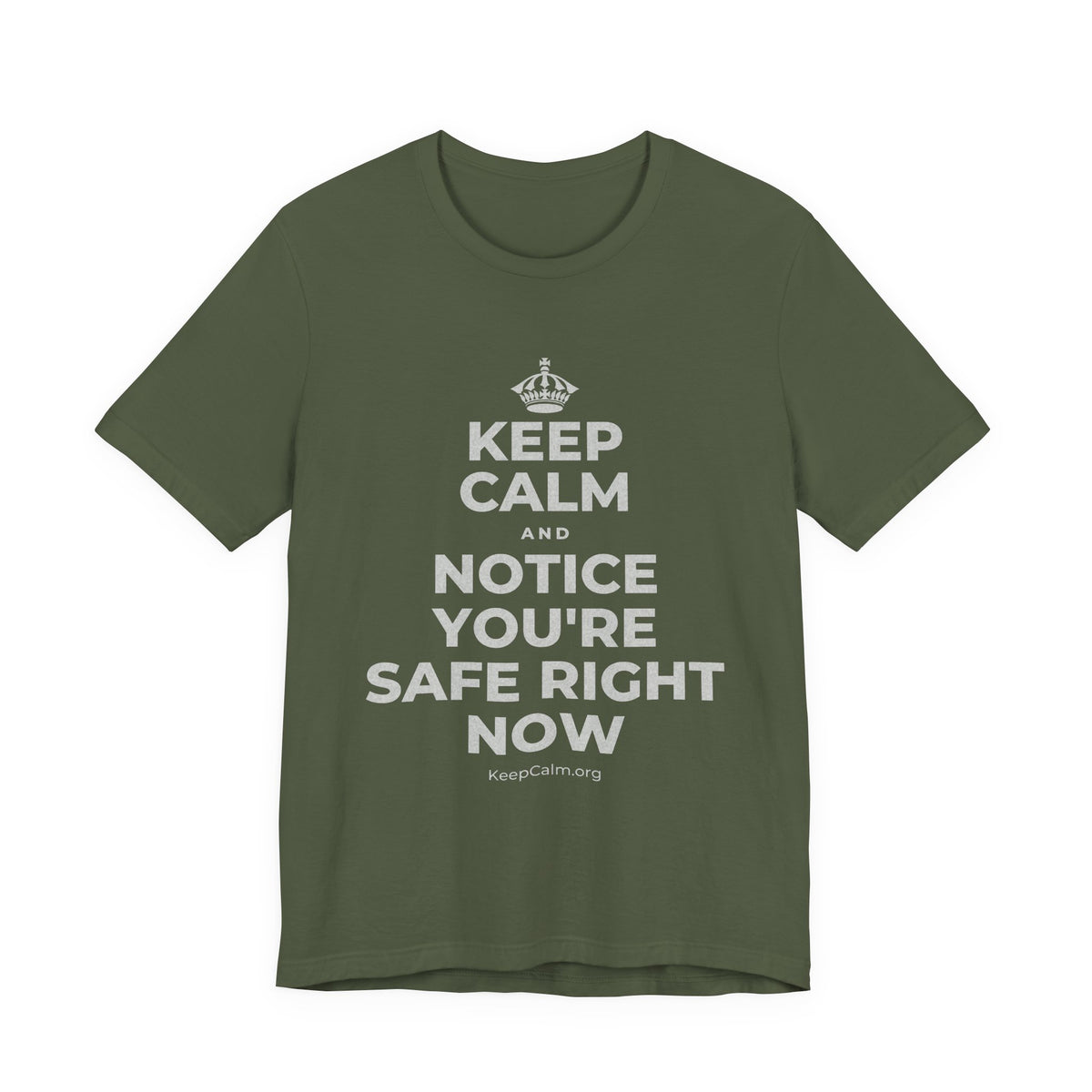 KEEP CALM AND NOTICE YOU'RE SAFE RIGHT NOW T-Shirt (Military Green–Autumn)