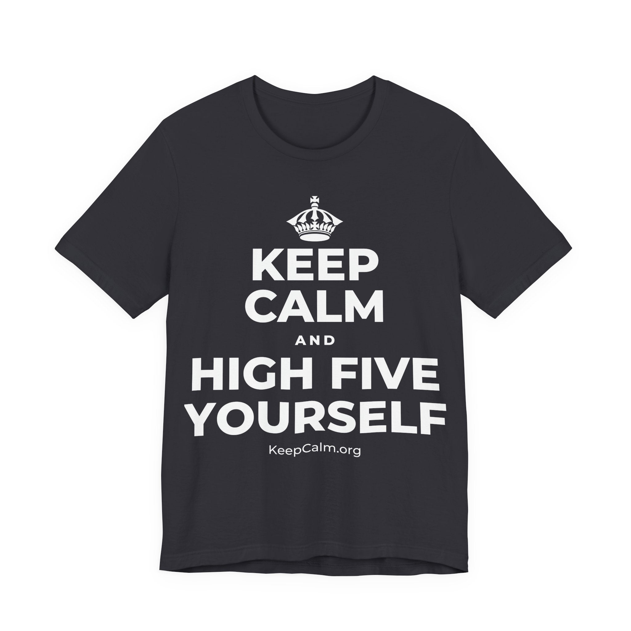 KEEP CALM AND HIGH FIVE YOURSELF T-Shirt (Baby Blue–Silver)