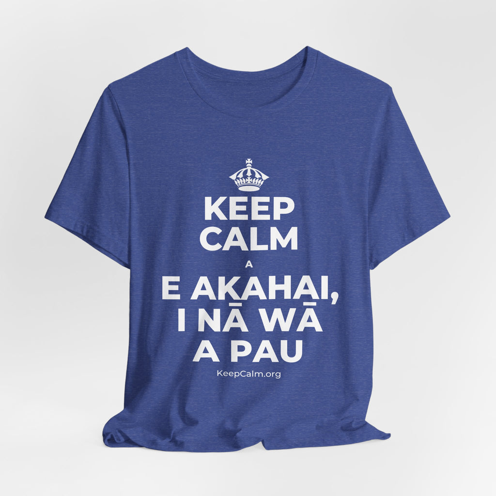 KEEP CALM A E AKAHAI, I NĀ WĀ A PAU T-Shirt (Baby Blue–Silver)