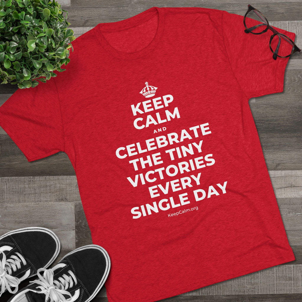 KEEP CALM AND CELEBRATE THE TINY VICTORIES EVERY SINGLE DAY Tri-Blend Tee