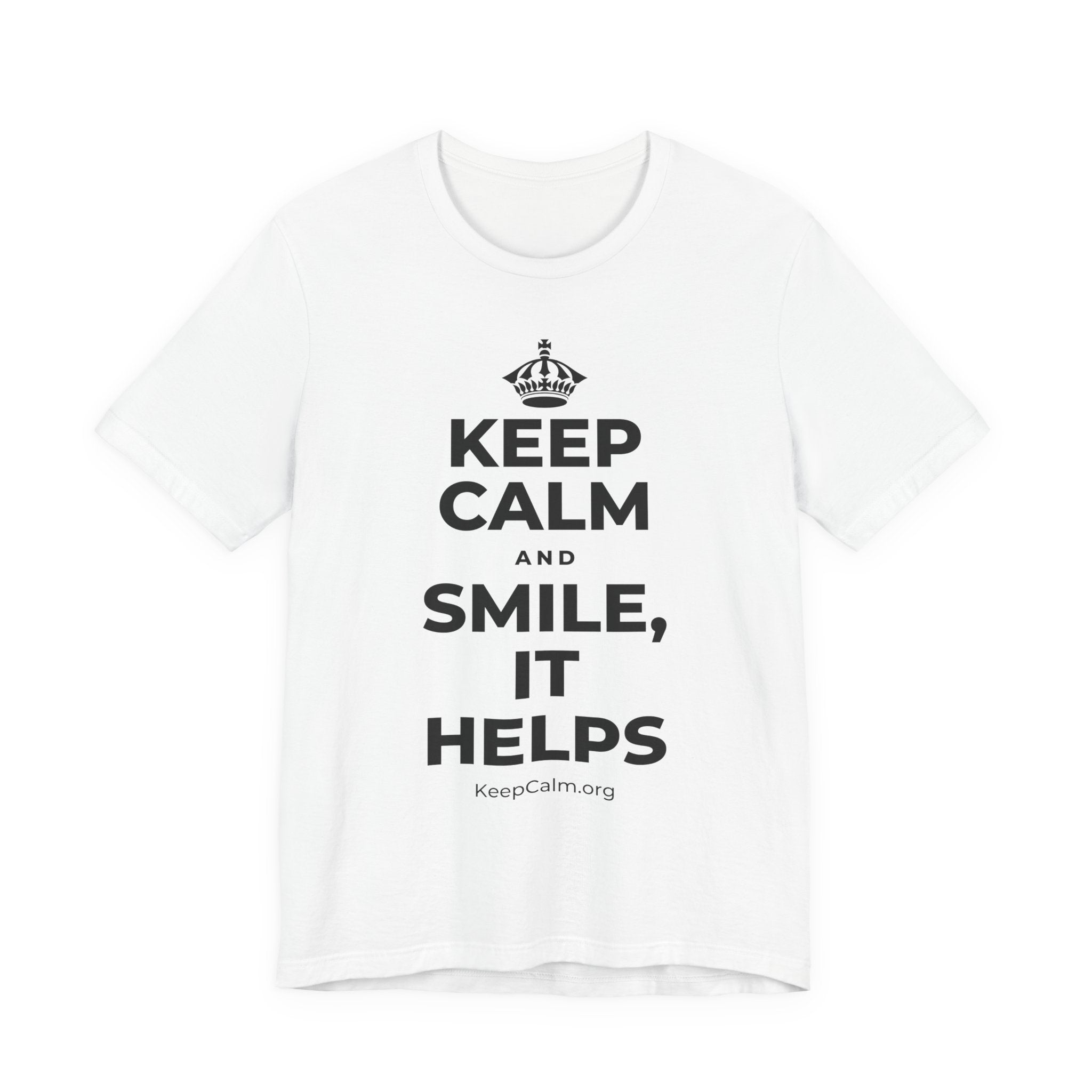 KEEP CALM AND SMILE, IT HELPS T-Shirt (White–Asphalt)