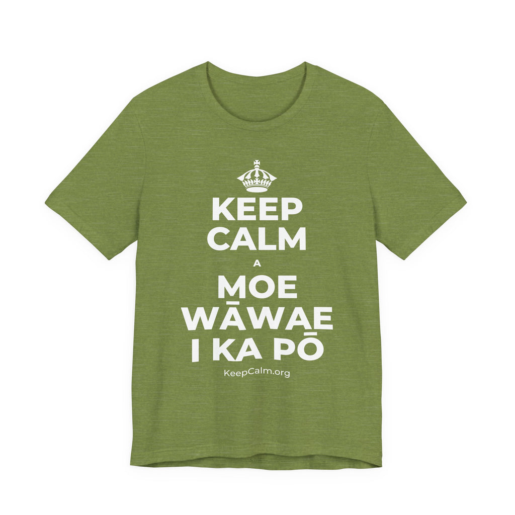 KEEP CALM A MOE WĀWAE I KA PŌ T-Shirt (Baby Blue–Silver)