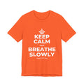 KEEP CALM AND BREATHE SLOWLY T-Shirt (Baby Blue–Silver)