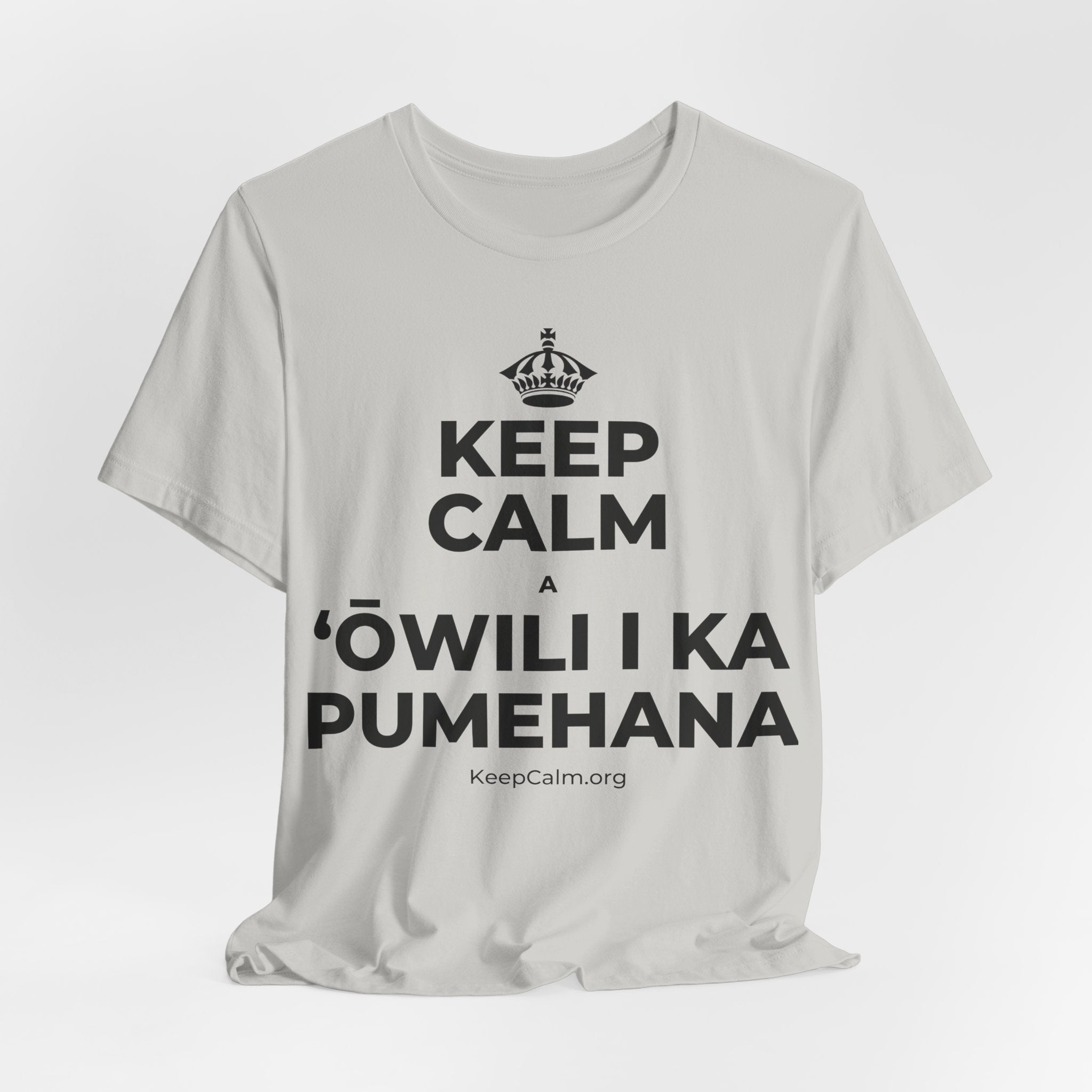 KEEP CALM A ʻŌWILI I KA PUMEHANA T-Shirt (Baby Blue–Silver)
