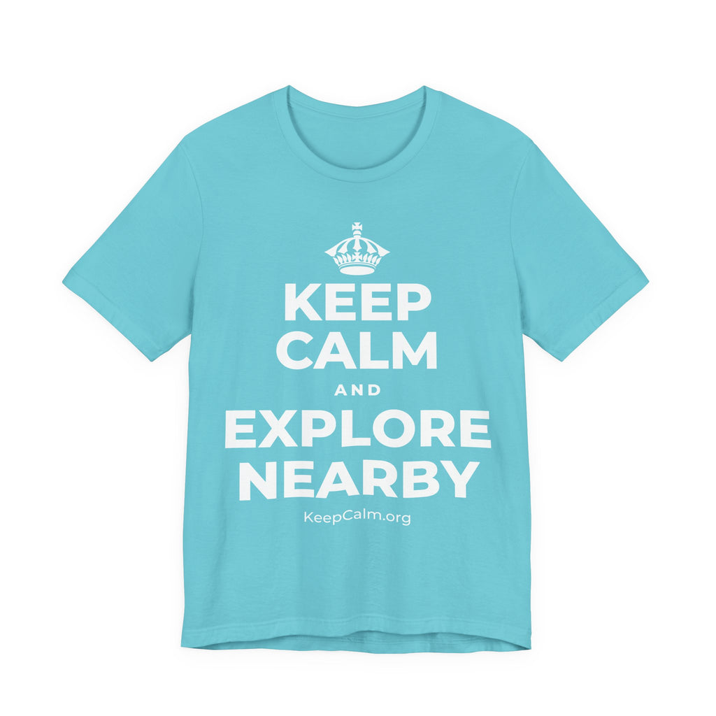KEEP CALM AND EXPLORE NEARBY T-Shirt (Soft Cream–Heather Mauve)