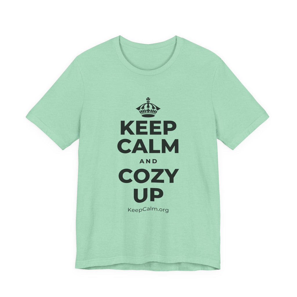 KEEP CALM AND COZY UP T-Shirt (Baby Blue–Silver)