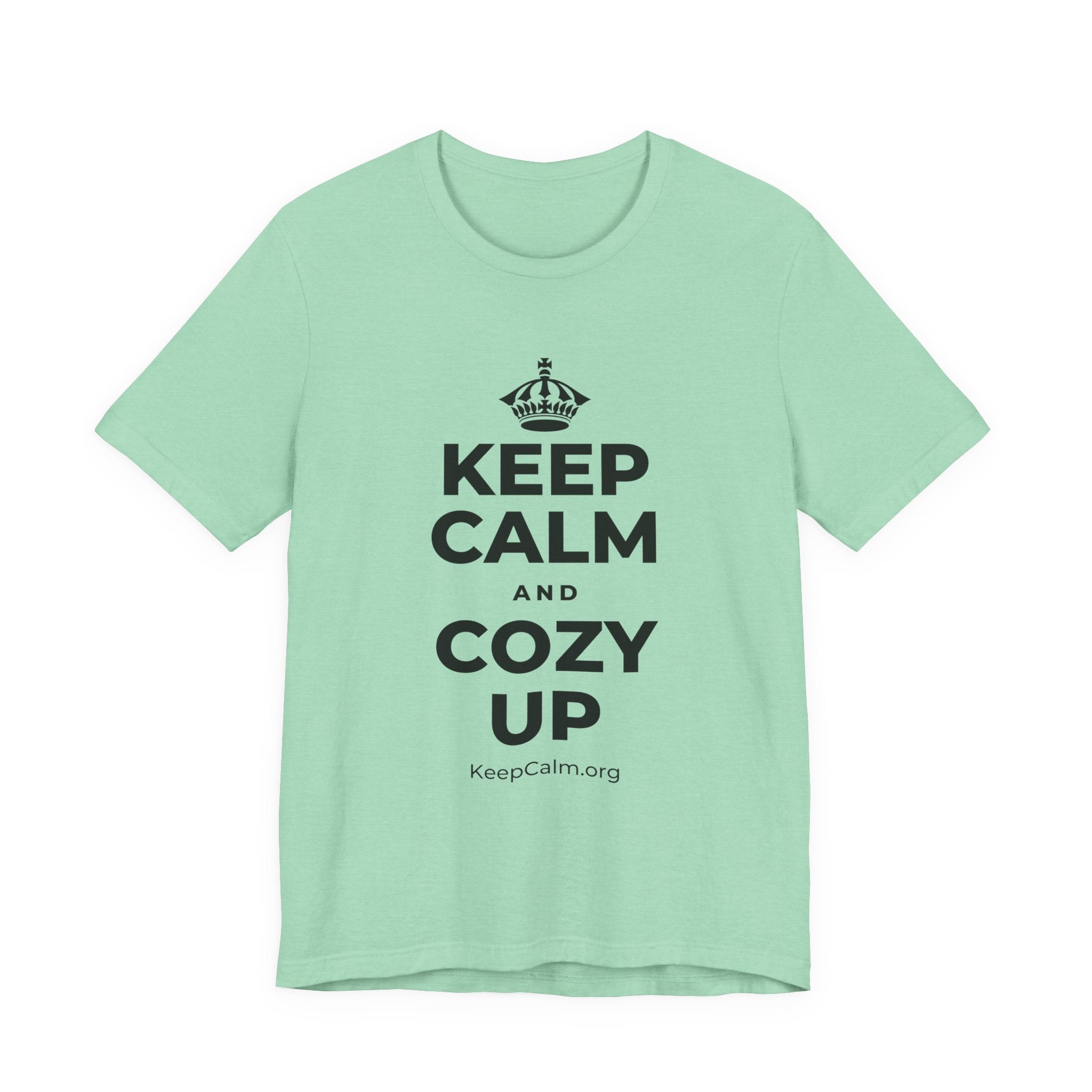 KEEP CALM AND COZY UP T-Shirt (Baby Blue–Silver)