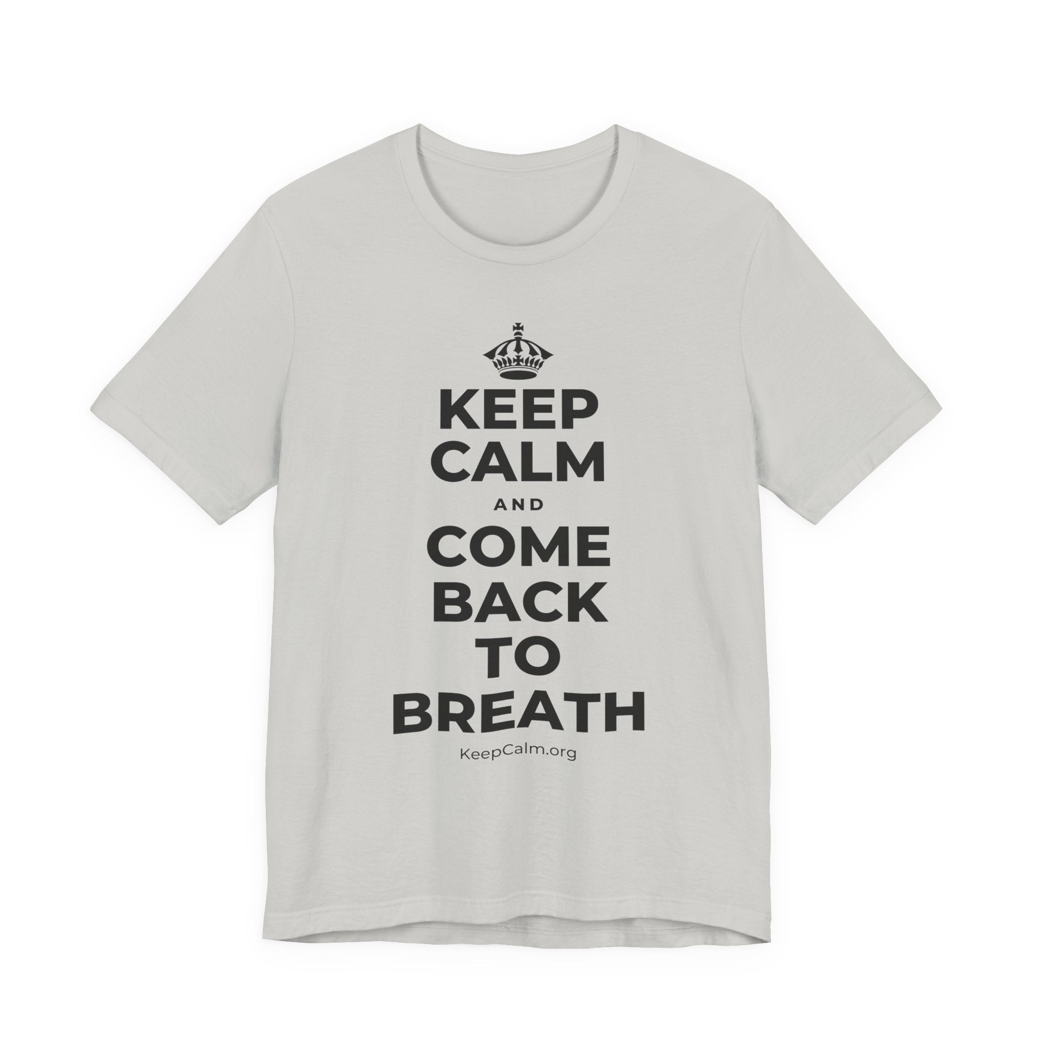 KEEP CALM AND COME BACK TO BREATH T-Shirt (Baby Blue–Silver)