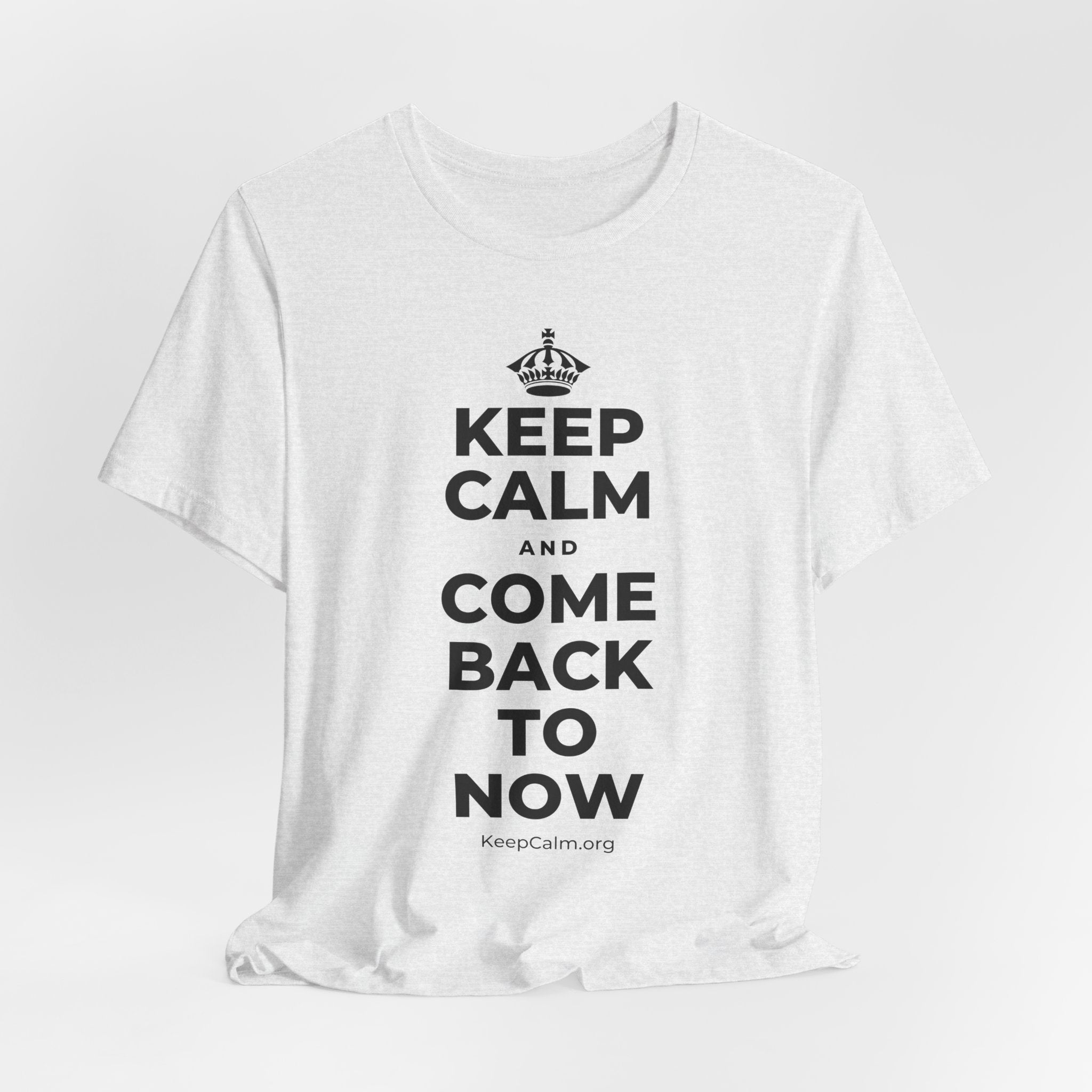 KEEP CALM AND COME BACK TO NOW T-Shirt (Soft Cream–Heather Mauve)