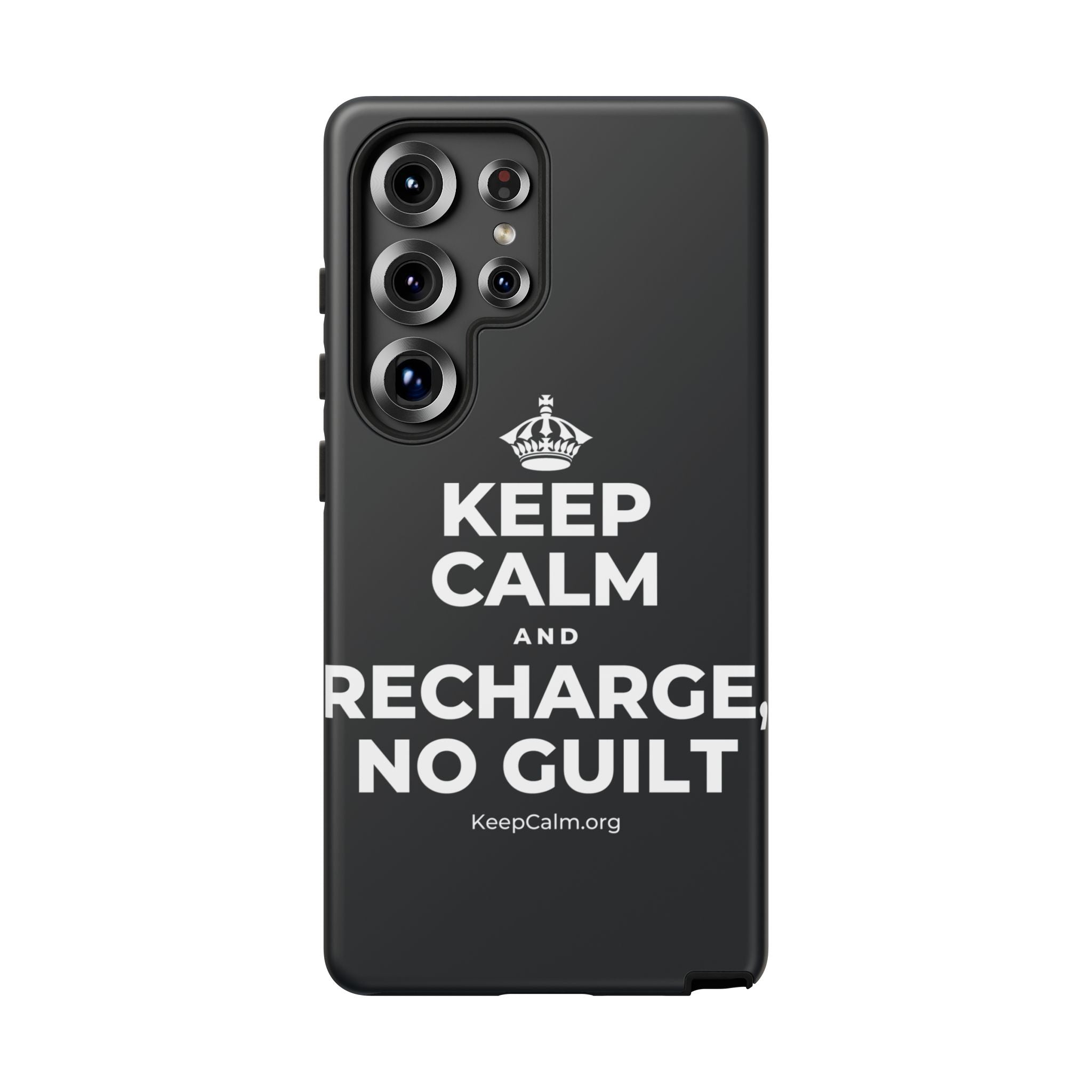 KEEP CALM AND RECHARGE, NO GUILT Phone Case (Dark)