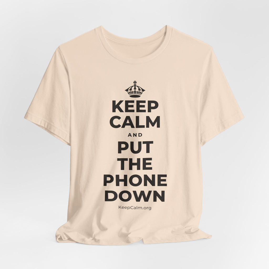 KEEP CALM AND PUT THE PHONE DOWN T-Shirt (Soft Cream–Heather Mauve)