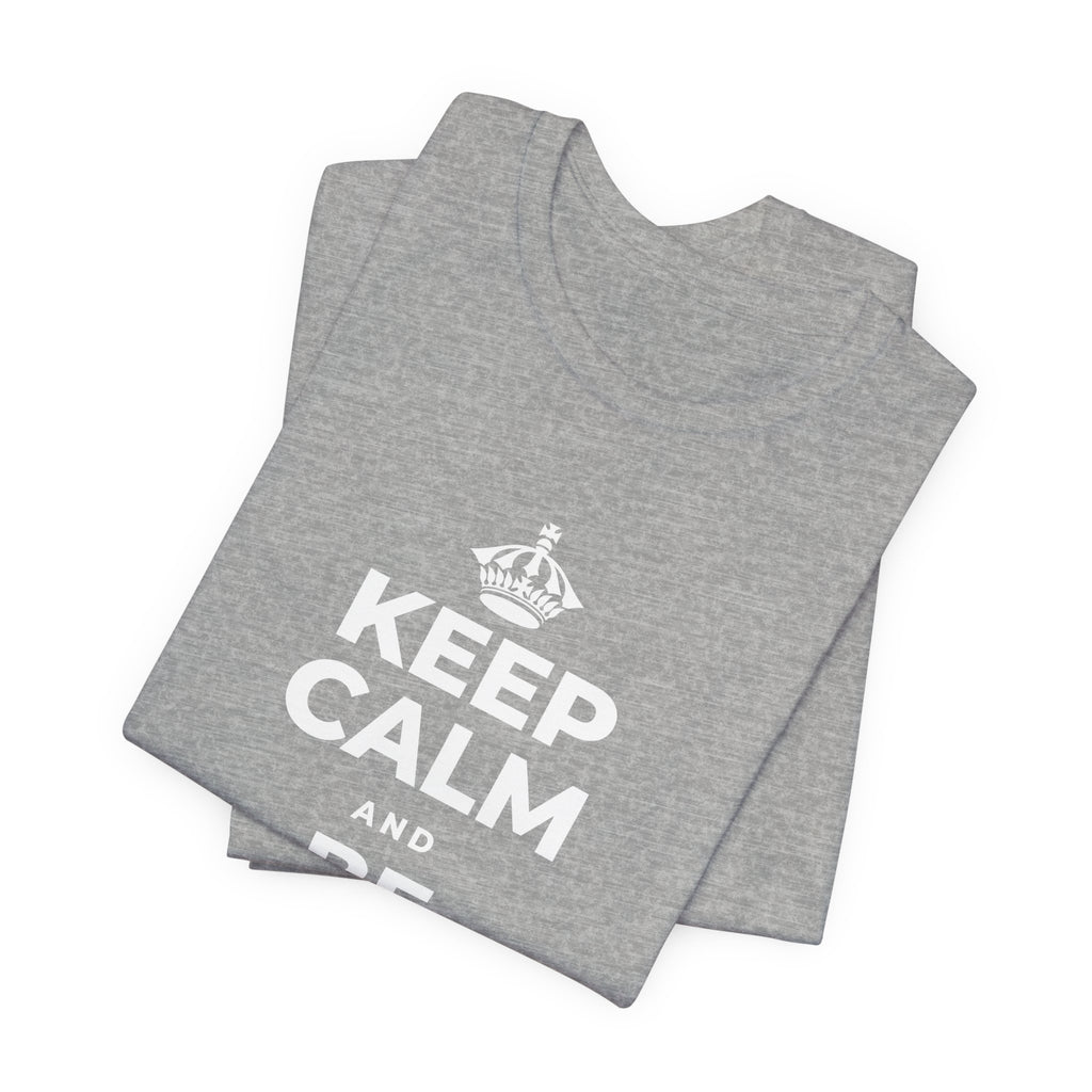 KEEP CALM AND BE STRONG LIKE A 🦕 T-Shirt (White–Asphalt)