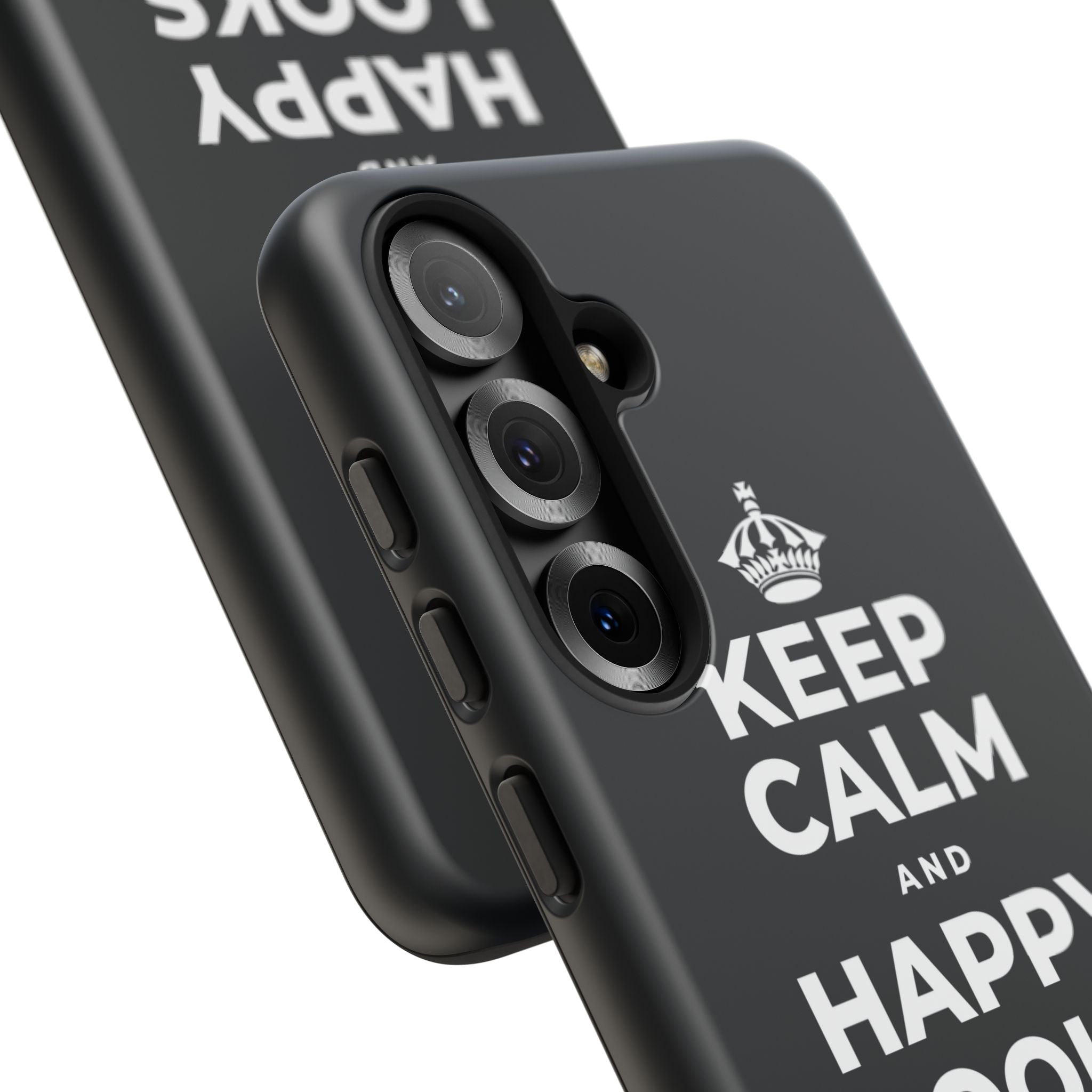 KEEP CALM AND HAPPY LOOKS GOOD ON YOU Phone Case (Dark)