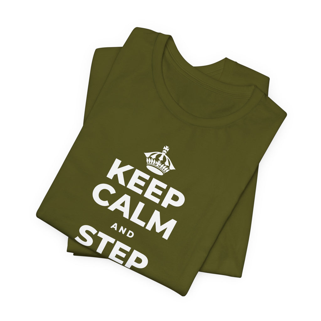 KEEP CALM AND STEP BACK A SEC T-Shirt (Baby Blue–Silver)