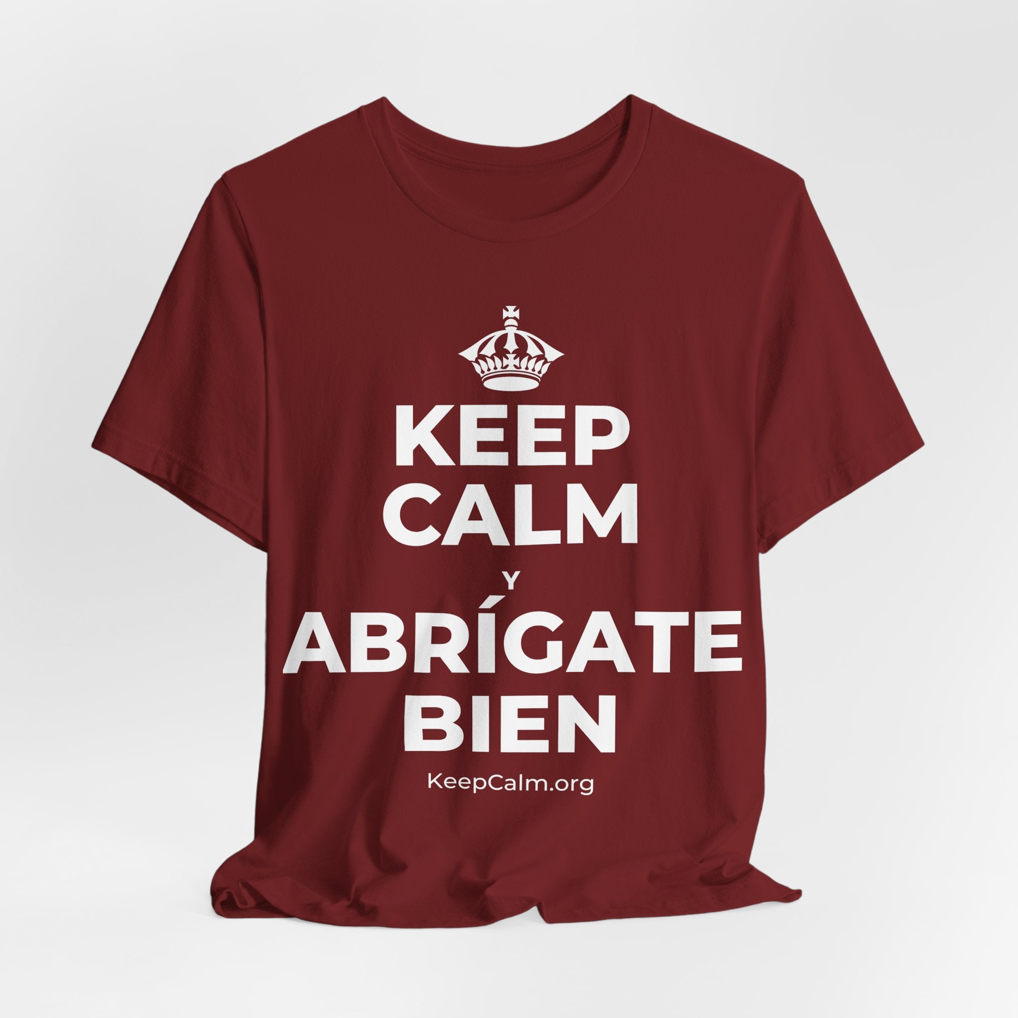 KEEP CALM Y ABRÍGATE BIEN T-Shirt (Baby Blue–Silver)