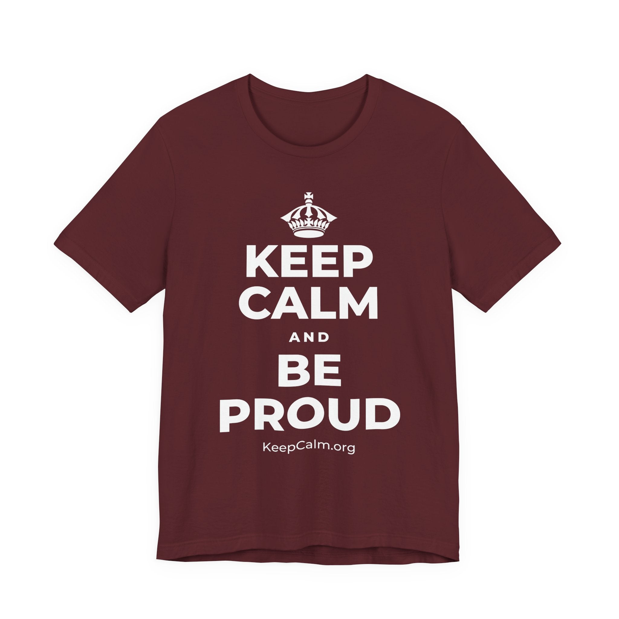 KEEP CALM AND BE PROUD T-Shirt (Baby Blue–Silver)