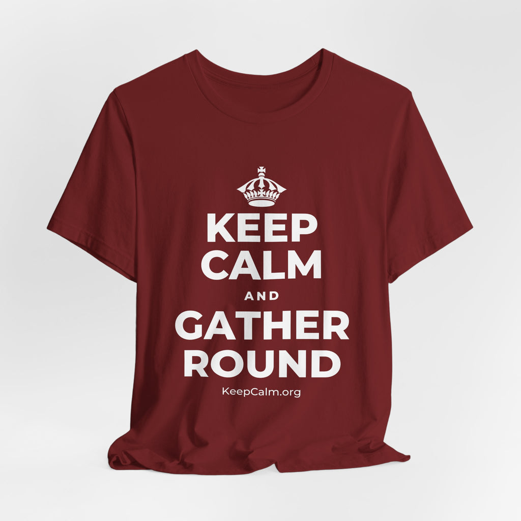 KEEP CALM AND GATHER ROUND T-Shirt (Baby Blue–Silver)