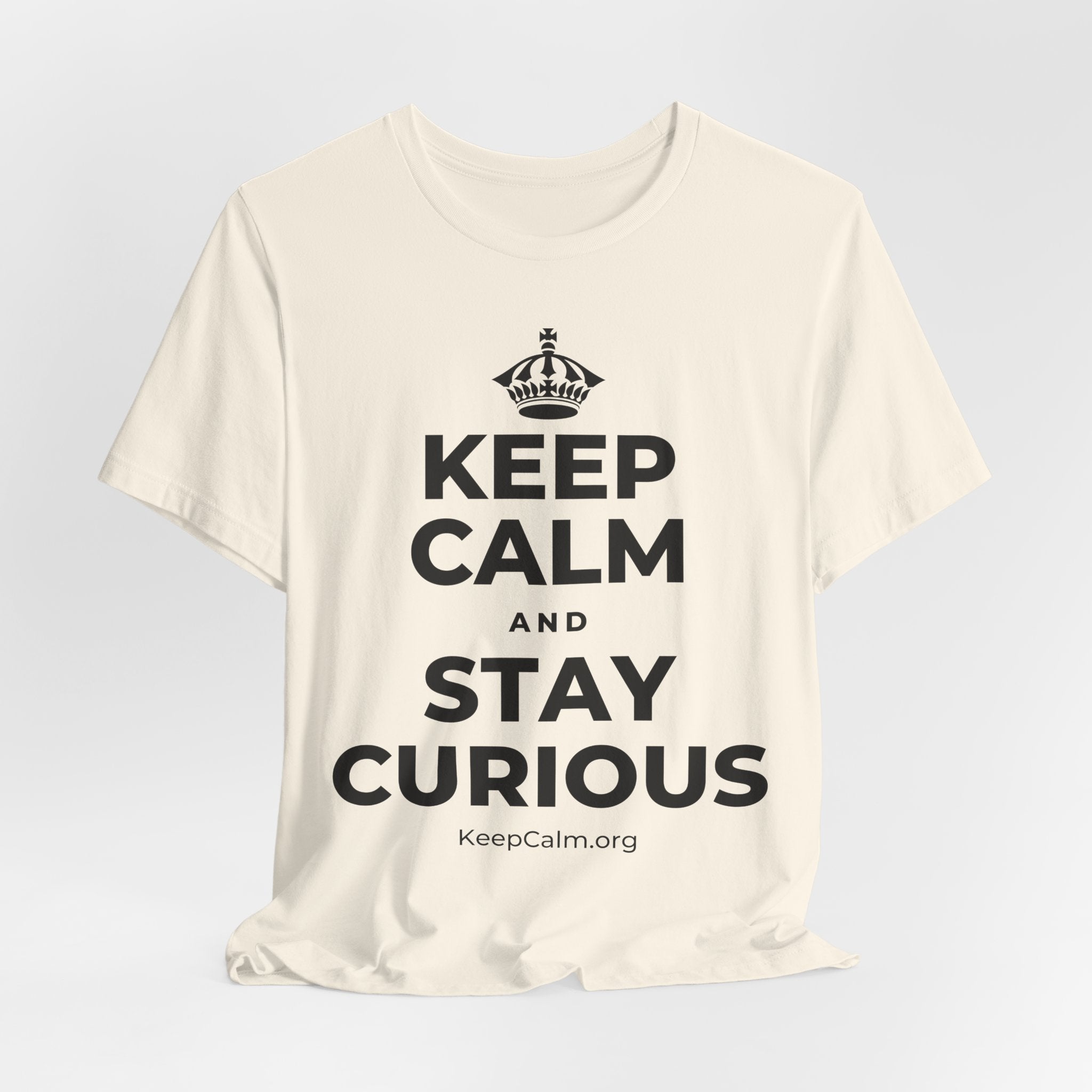 KEEP CALM AND STAY CURIOUS T-Shirt (White–Asphalt)