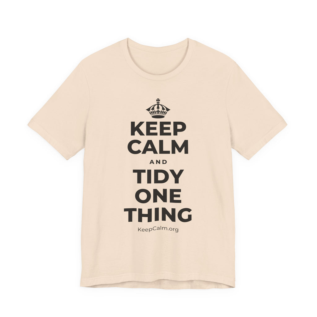 KEEP CALM AND TIDY ONE THING T-Shirt (Soft Cream–Heather Mauve)