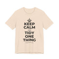 KEEP CALM AND TIDY ONE THING T-Shirt (Soft Cream–Heather Mauve)