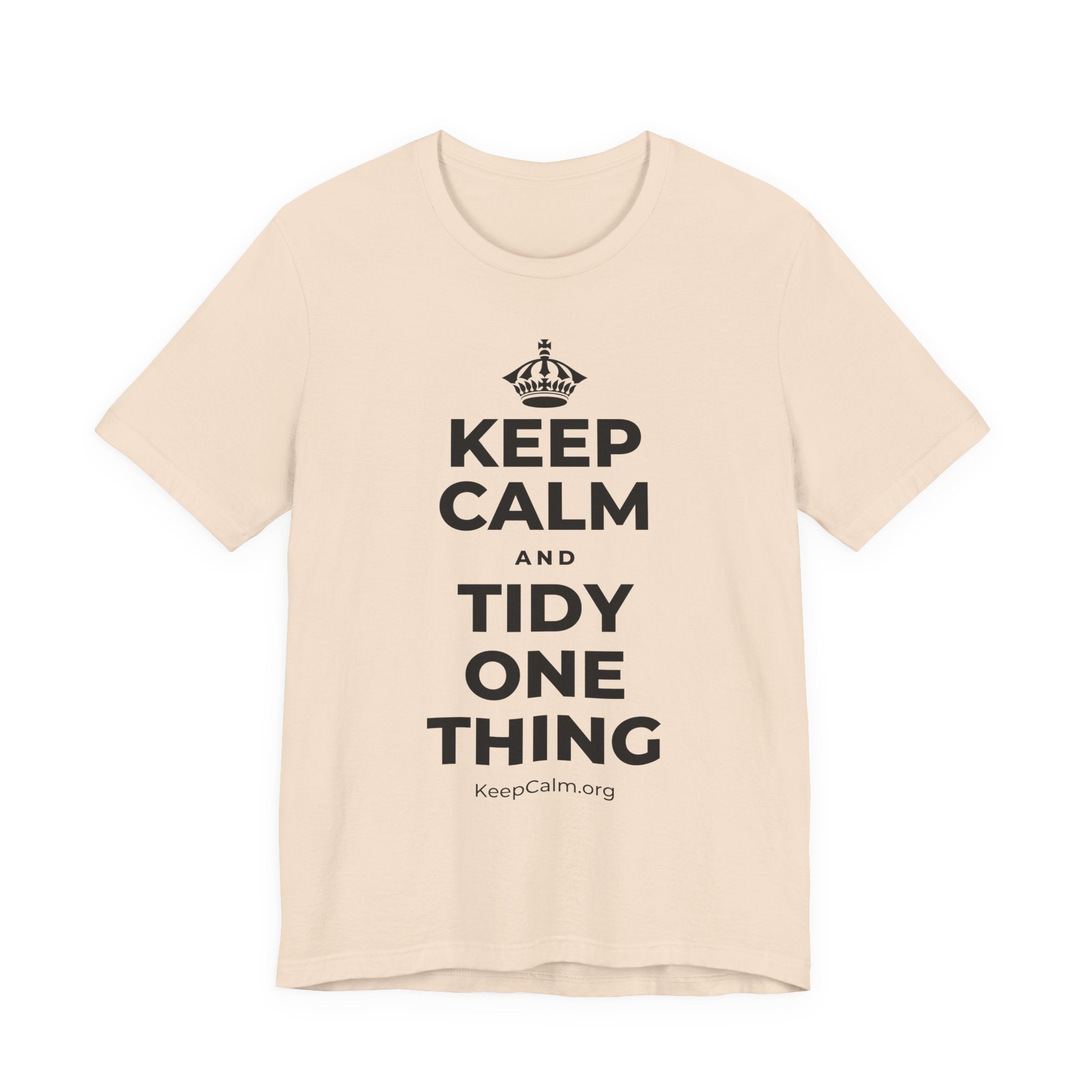 KEEP CALM AND TIDY ONE THING T-Shirt (Soft Cream–Heather Mauve)
