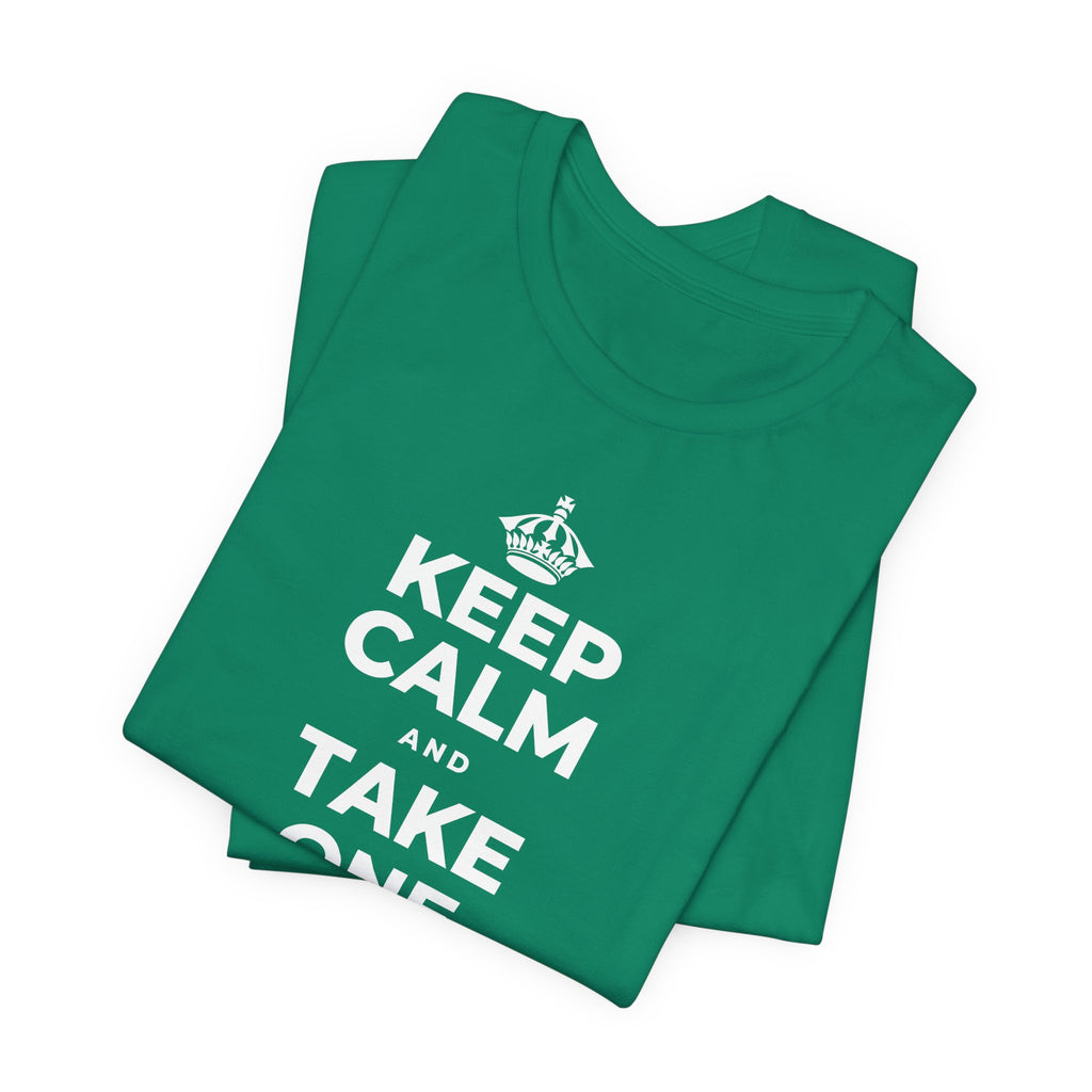 KEEP CALM AND TAKE ONE BREATH AT A TIME T-Shirt (White–Asphalt)