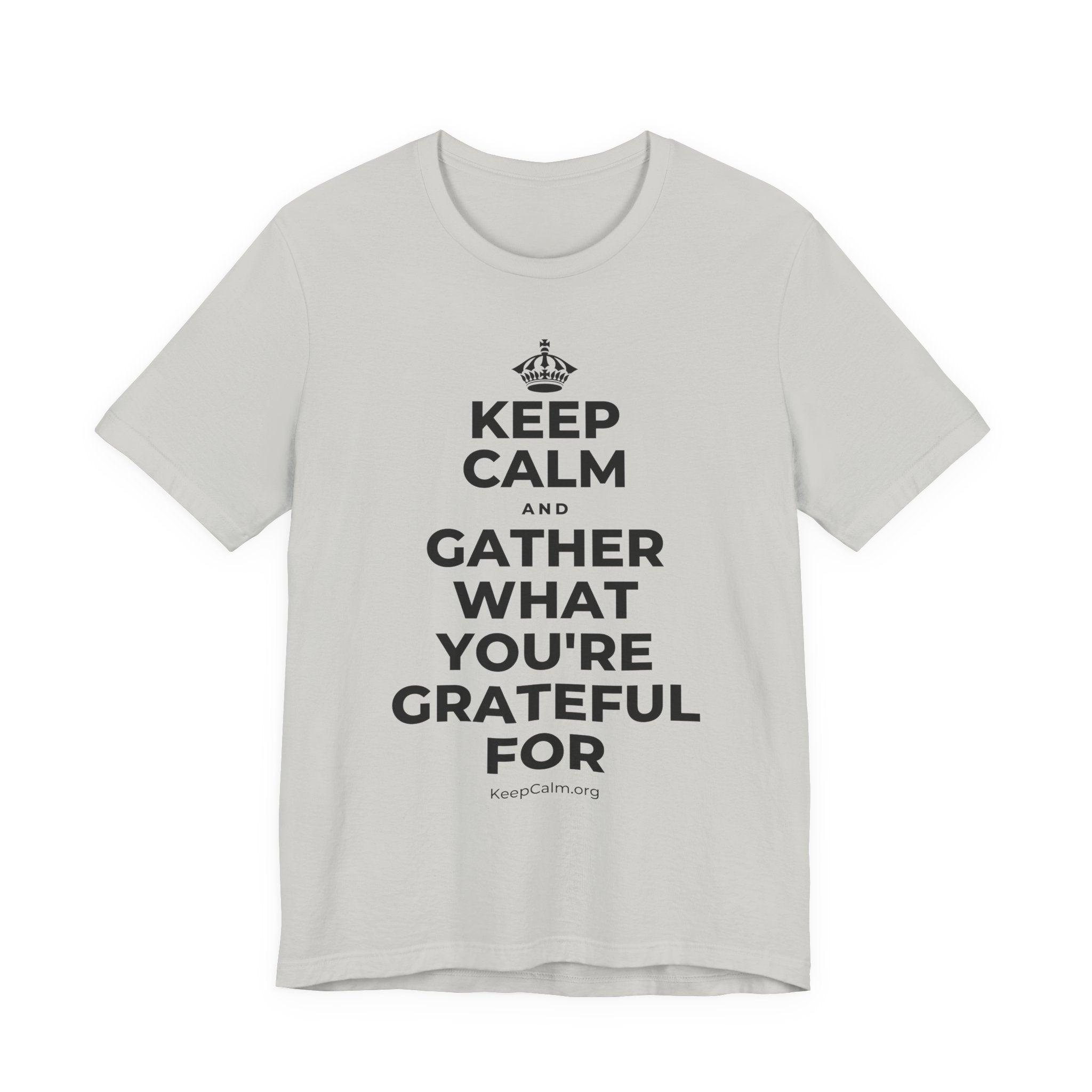 KEEP CALM AND GATHER WHAT YOU'RE GRATEFUL FOR T-Shirt (Baby Blue–Silver)