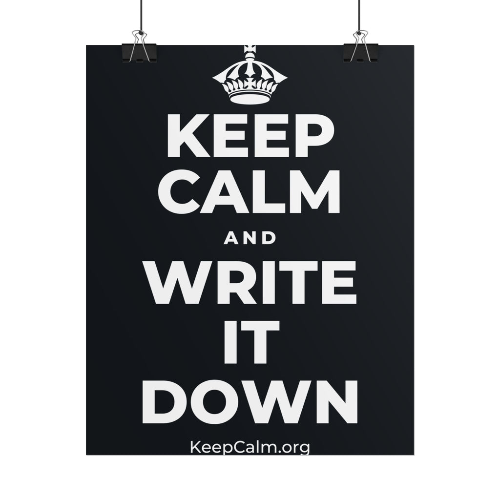 KEEP CALM AND WRITE IT DOWN Poster (Dark)