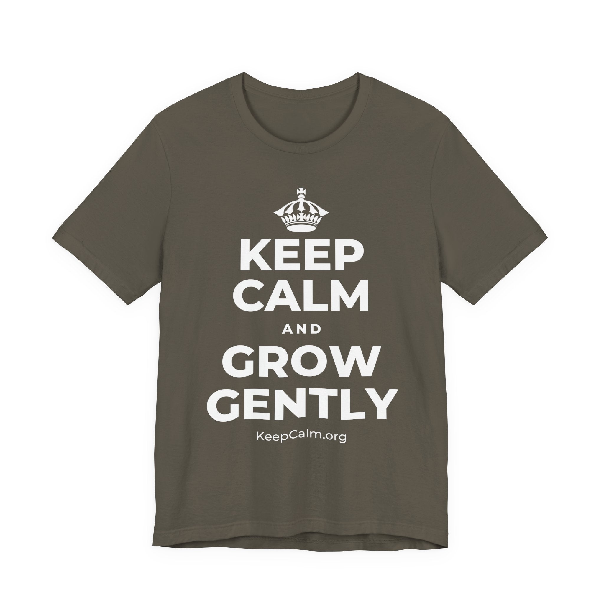 KEEP CALM AND GROW GENTLY T-Shirt (White–Asphalt)