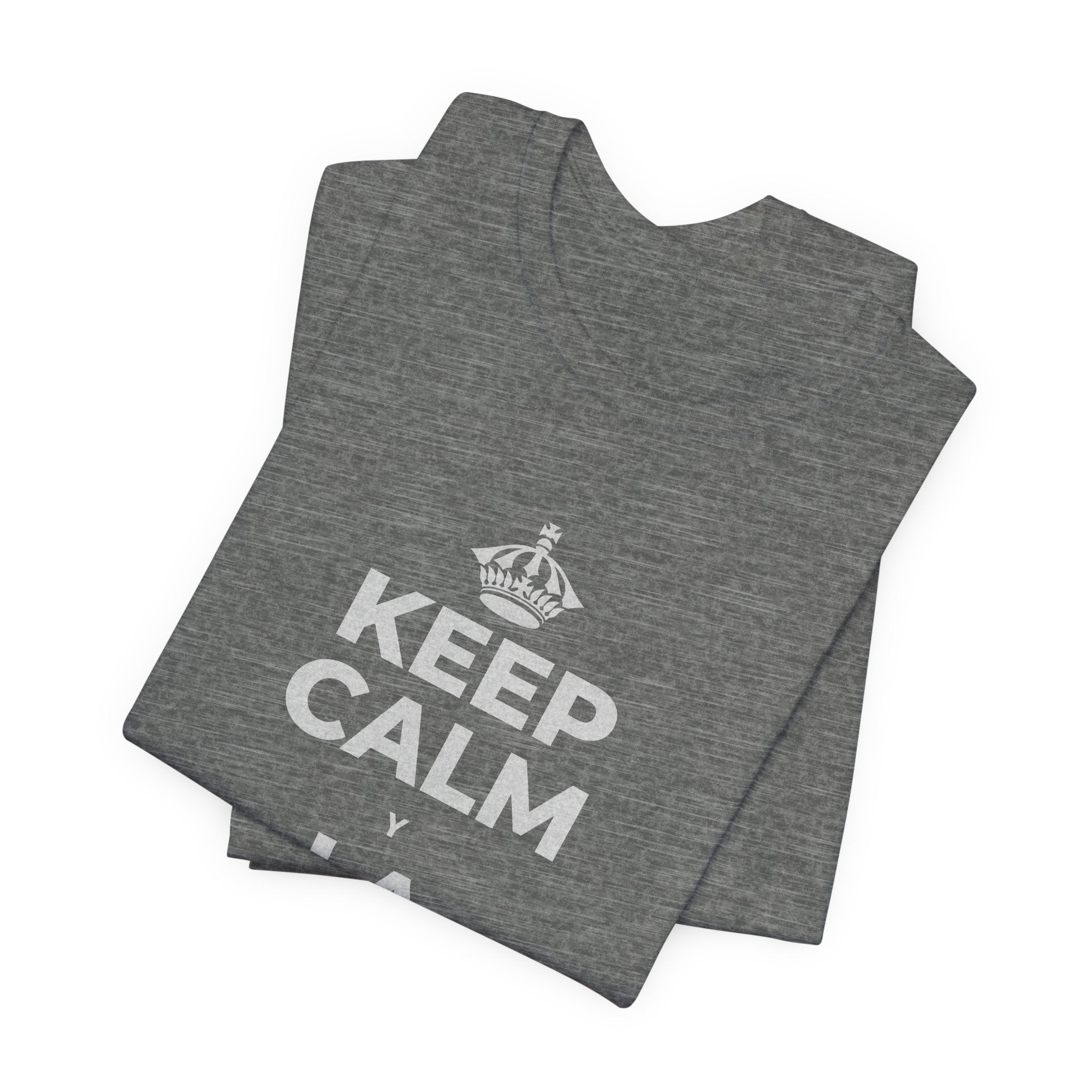 KEEP CALM Y LA FRENTE EN ALTO T-Shirt (Baby Blue–Silver)