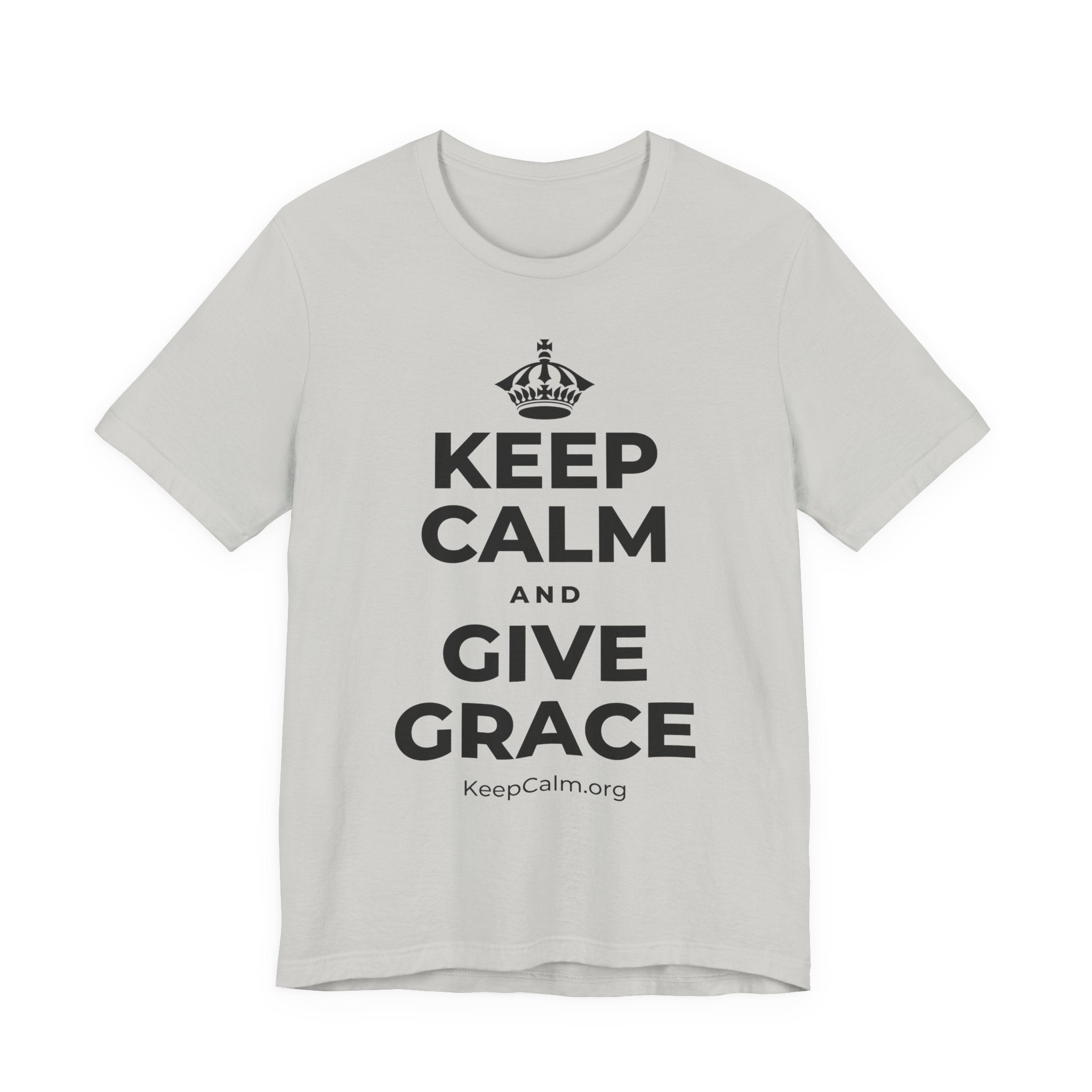 KEEP CALM AND GIVE GRACE T-Shirt (Baby Blue–Silver)