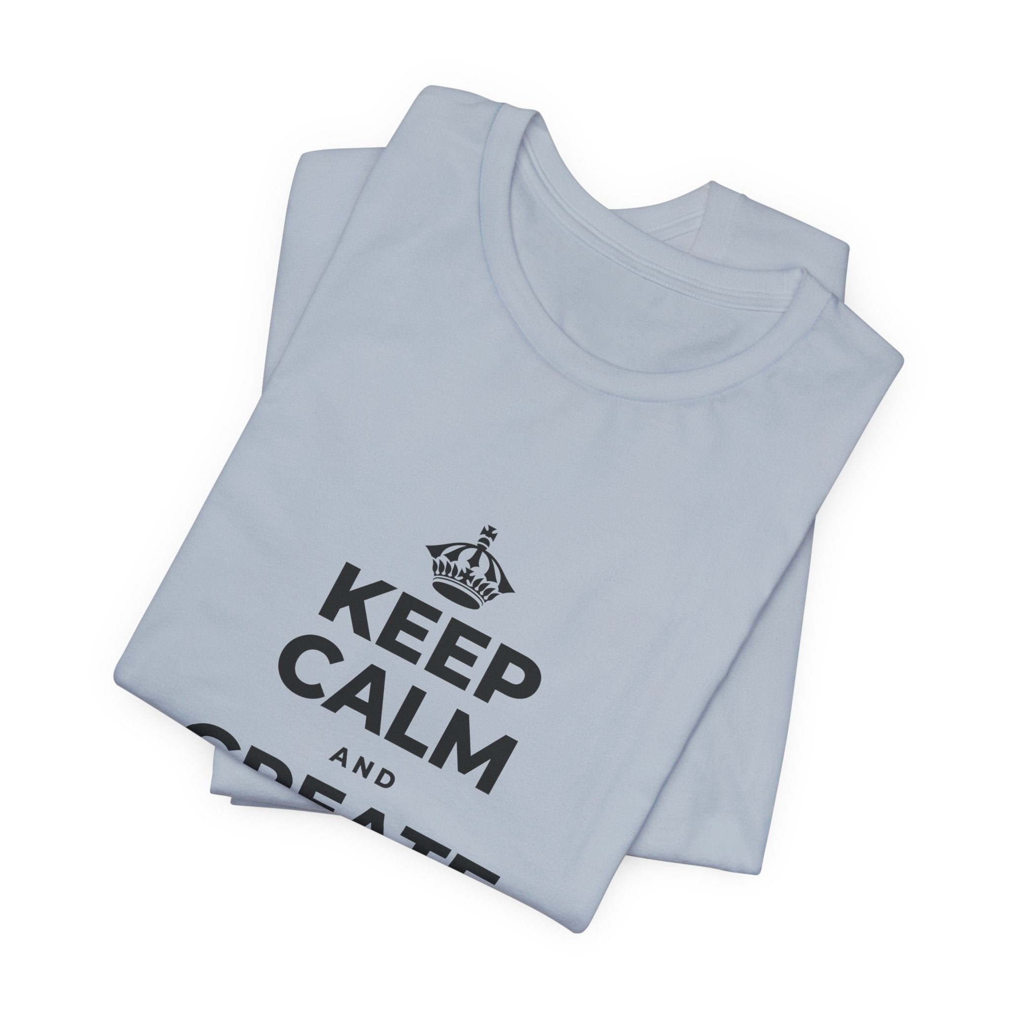 KEEP CALM AND CREATE WITH HIGGSFIELD T-Shirt (White–Asphalt)