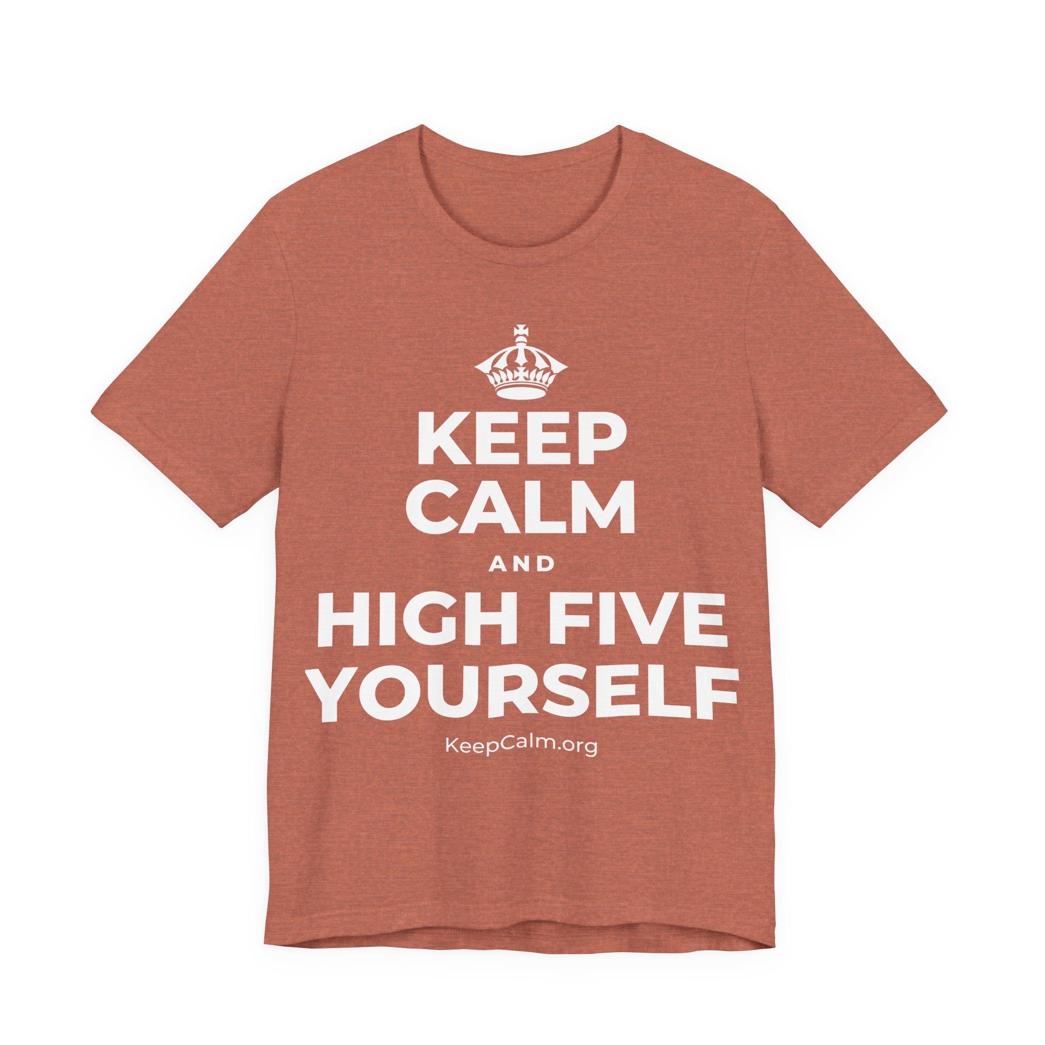 KEEP CALM AND HIGH FIVE YOURSELF T-Shirt (Soft Cream–Heather Mauve)