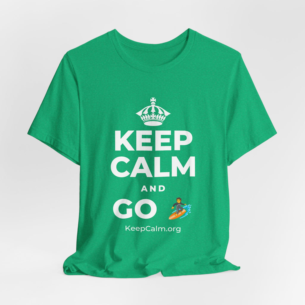 KEEP CALM AND GO 🏄 T-Shirt (Baby Blue–Silver)